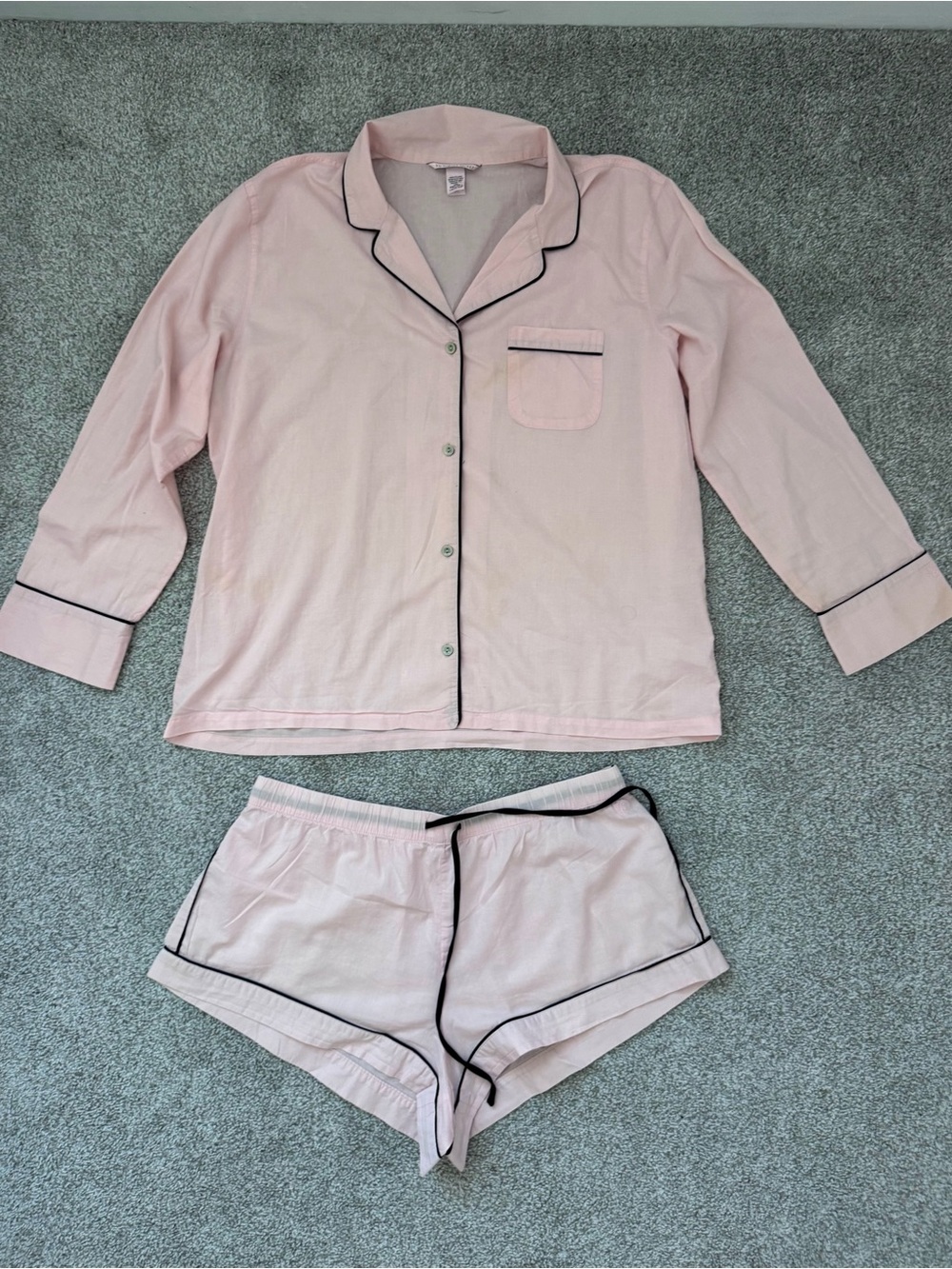 Victoria's Secret Pale Pink Pajama Set with Black Trim